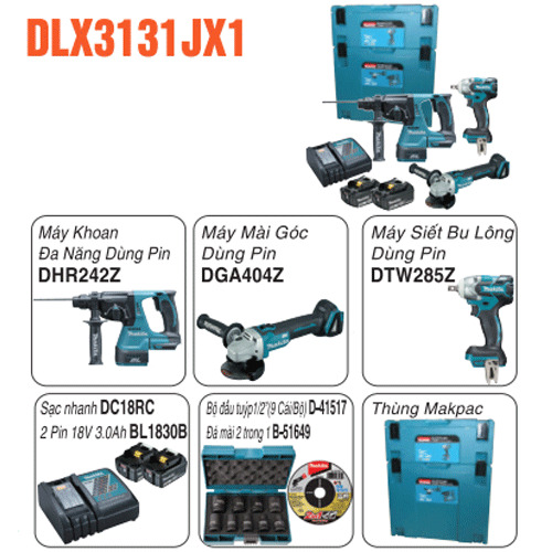 Bộ sản phẩm máy dùng pin Makita DLX3131JX1 (18V)